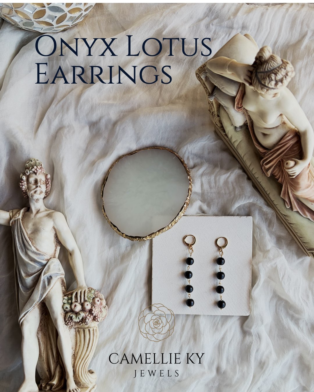 Onyx Lotus Earrings