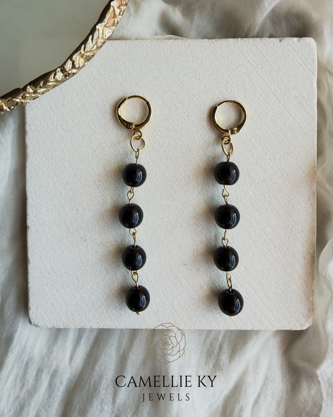 Onyx Lotus Earrings